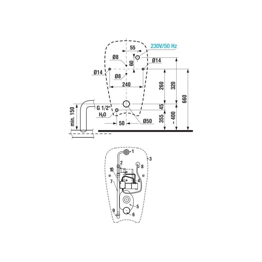 JIKA H8430700000001 - Писоар GOLEM вътрешен водовход, заден отвод керамика/бял