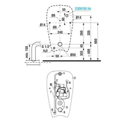 JIKA H8430700004901 - Писоар сензорен GOLEM 230V, вътрешно захранване, заден отвод, керамика/бял