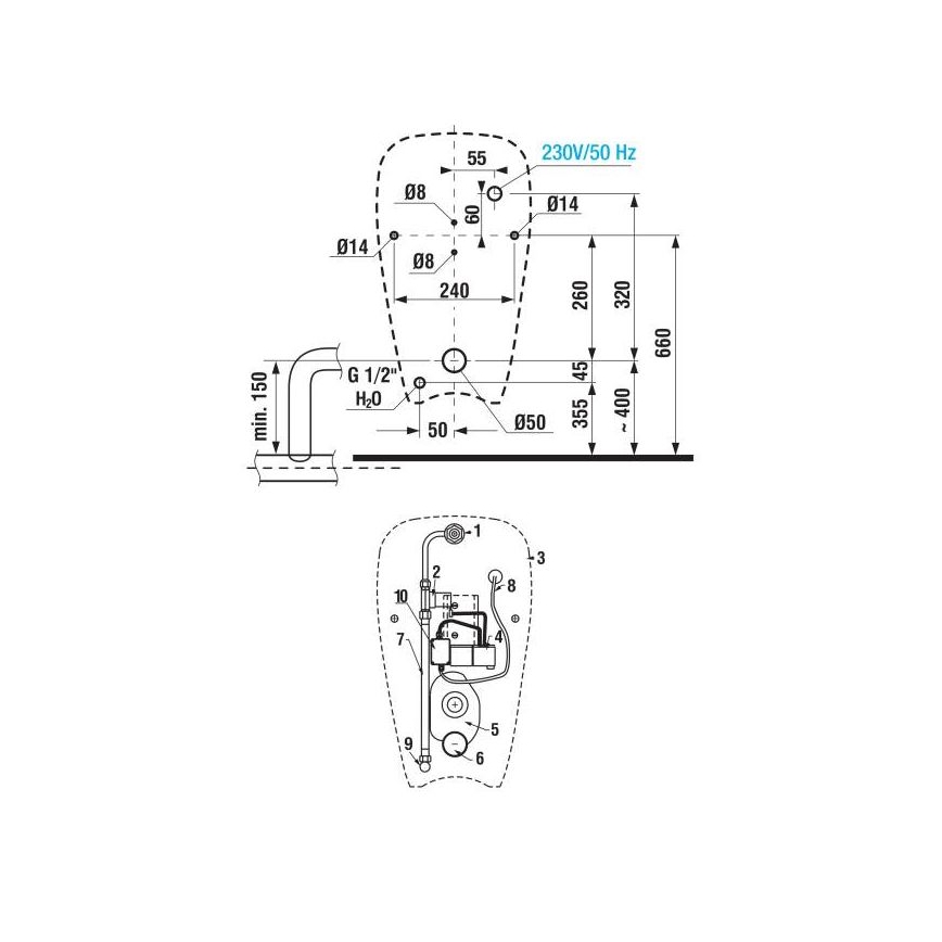 JIKA H8430700004901 - Писоар със сензор GOLEM 230V вътрешен вход, заден отток керамика/бял