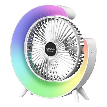 JOHNSON - LED RGB презареждаем настолен вентилатор многоцветен LED/5W/3,7V 1200 mAh пр. 14 см бял