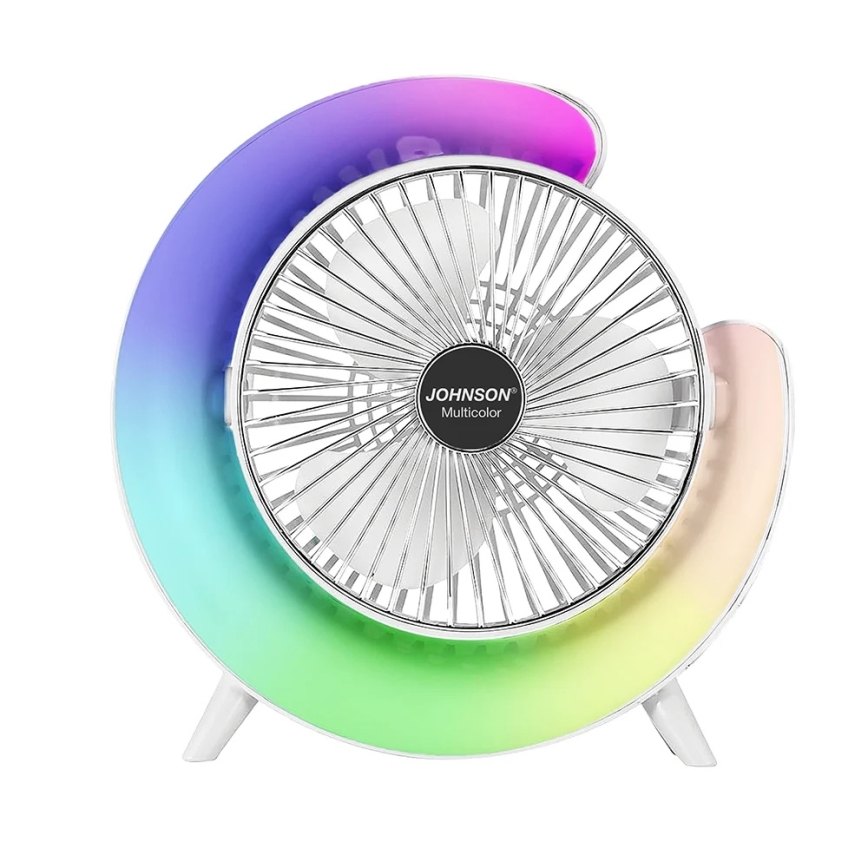 JOHNSON - LED RGB презареждаем настолен вентилатор многоцветен LED/5W/3,7V 1200 mAh пр. 14 см бял