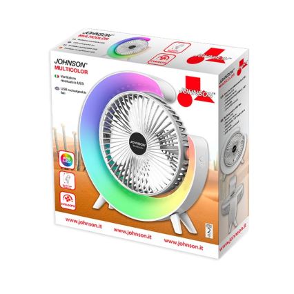 JOHNSON - LED RGB презареждаем настолен вентилатор многоцветен LED/5W/3,7V 1200 mAh пр. 14 см бял