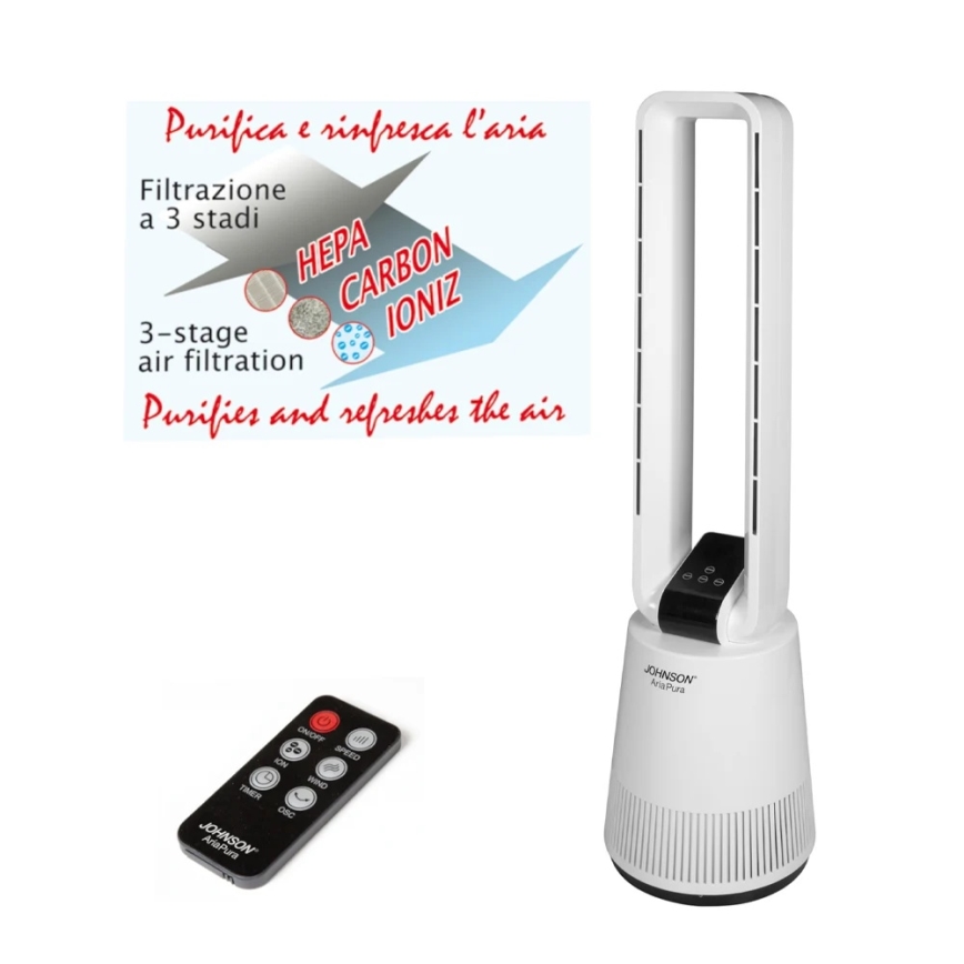JOHNSON - Вентилатор с въздушен пречиствател и HEPA филтър ARIA PURA 90W/230V бял + дистанционно управление