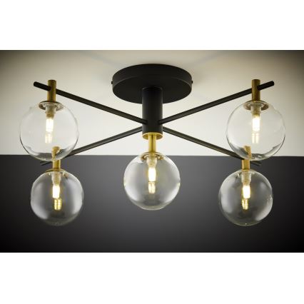 Jupiter 2035 - Полилей за повърхностен монтаж FIGARO 5xG9/10W/230V черен/златист/бежов/прозрачен