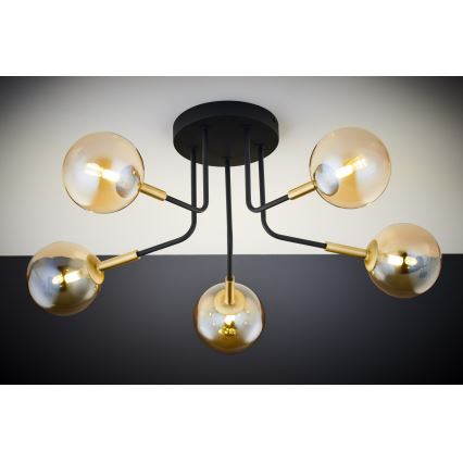 Jupiter 2038 - Висящ полилей BURANO 5xG9/10W/230V черен/златист/бежов