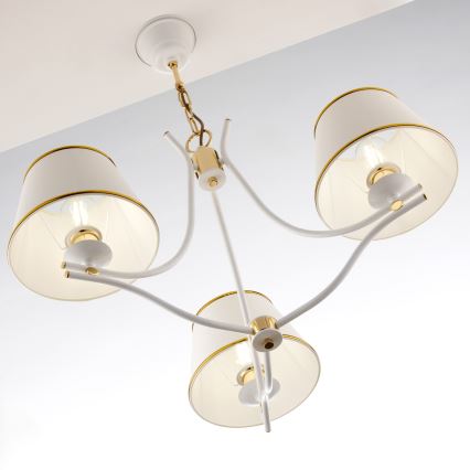 Jupiter 2085 - Полилей на верига SAMBA 3xE27/15W/230V бял/златист