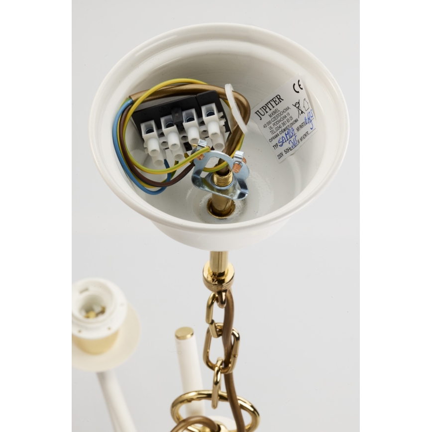 Jupiter 2085 - Полилей на верига SAMBA 3xE27/15W/230V бял/златист