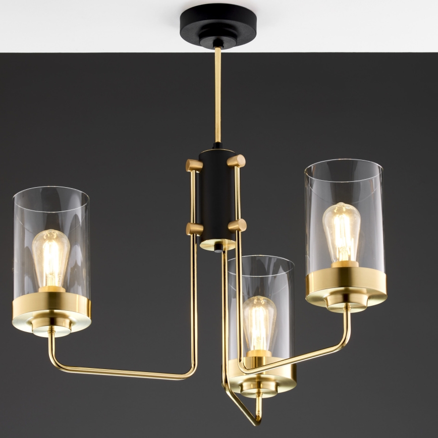 Jupiter 2087 - Полилей на тръба RAMIREZ 3xE27/15W/230V златист/черен