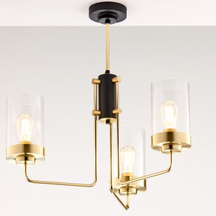 Jupiter 2087 - Полилей на тръба RAMIREZ 3xE27/15W/230V златист/черен