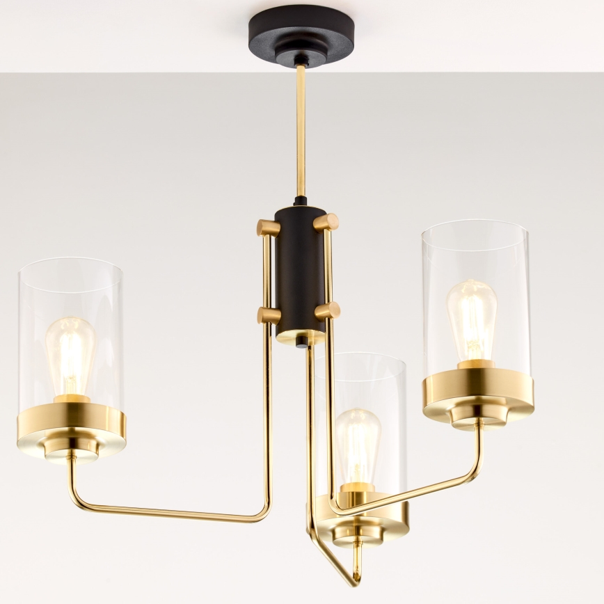 Jupiter 2087 - Полилей на тръба RAMIREZ 3xE27/15W/230V златист/черен