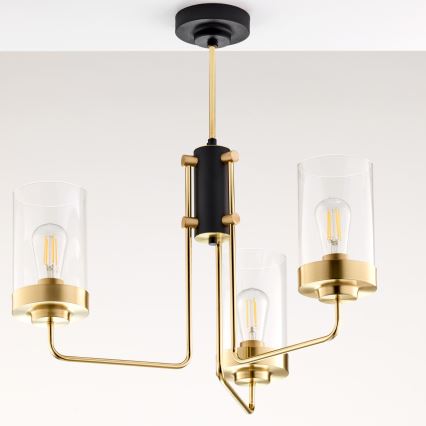 Jupiter 2087 - Полилей на тръба RAMIREZ 3xE27/15W/230V златист/черен