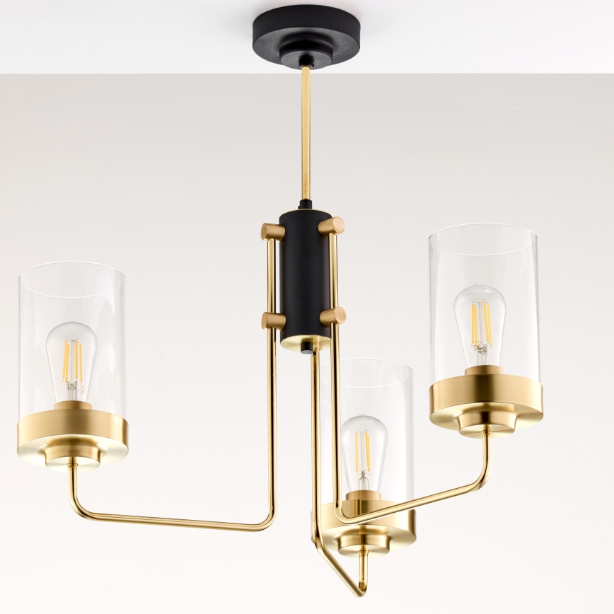Jupiter 2087 - Полилей на тръба RAMIREZ 3xE27/15W/230V златист/черен