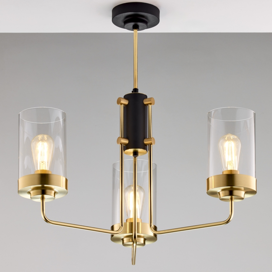 Jupiter 2087 - Полилей на тръба RAMIREZ 3xE27/15W/230V златист/черен