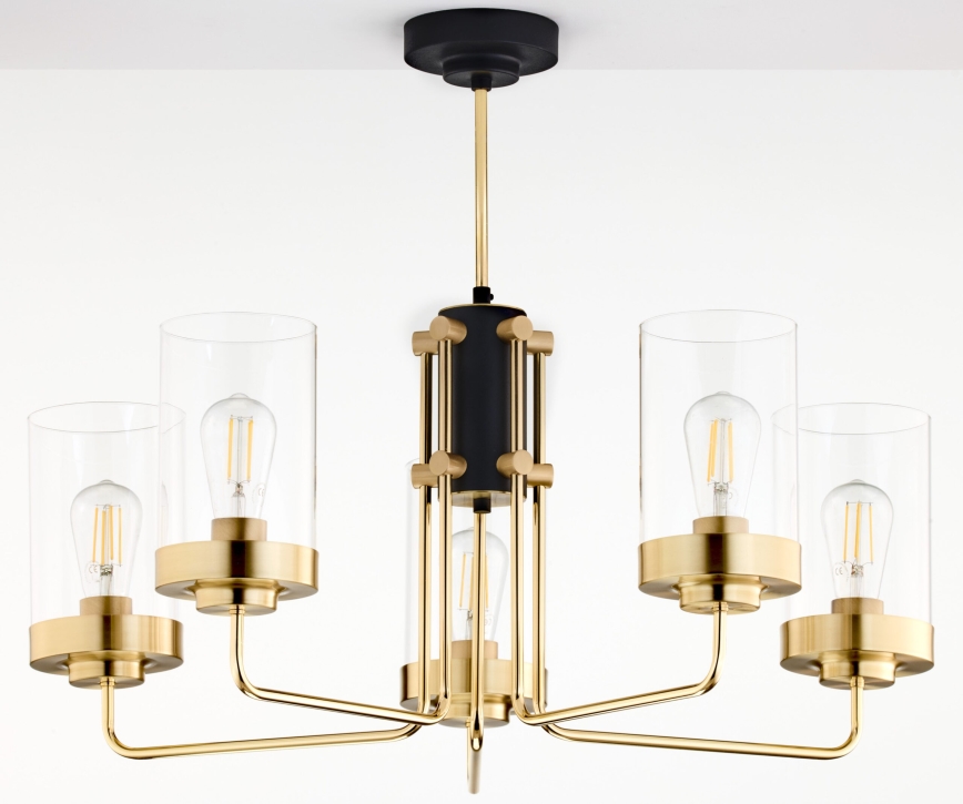 Jupiter 2088 - Полилей с прът RAMIREZ 5xE27/15W/230V златист/черен
