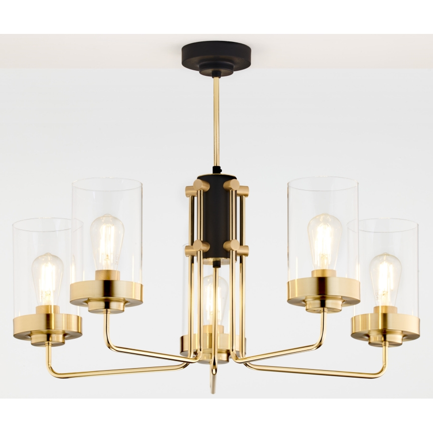 Jupiter 2088 - Полилей с прът RAMIREZ 5xE27/15W/230V златист/черен