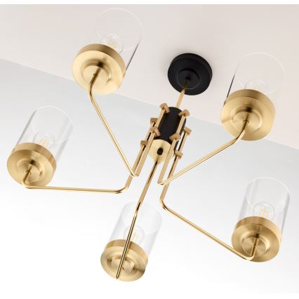Jupiter 2088 - Полилей с прът RAMIREZ 5xE27/15W/230V златист/черен