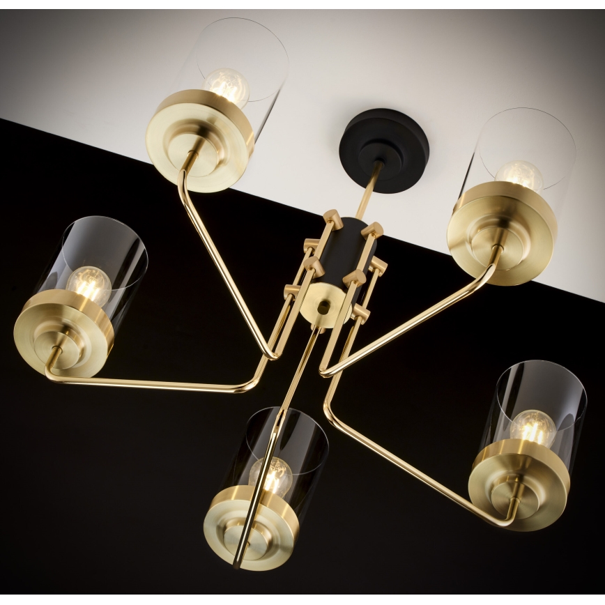 Jupiter 2088 - Полилей с прът RAMIREZ 5xE27/15W/230V златист/черен