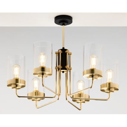 Jupiter 2089 - Полилей на тръба RAMIREZ 6xE27/15W/230V златист/черен