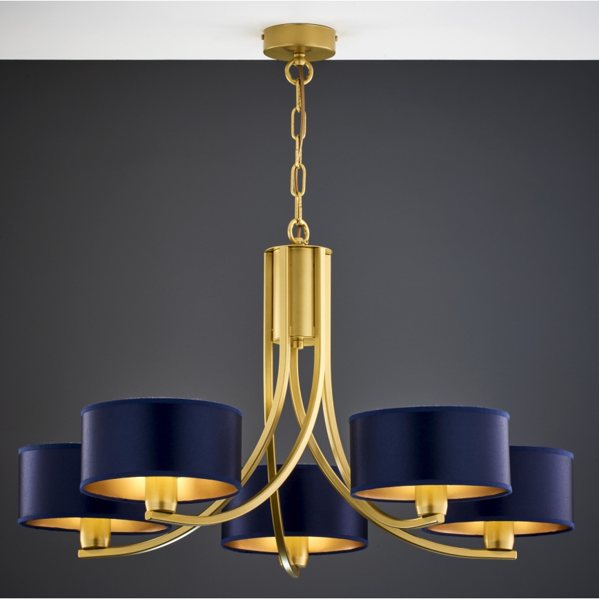 Jupiter 2094 - Полилей на верига ARTHUR 5xE27/15W/230V син/златен