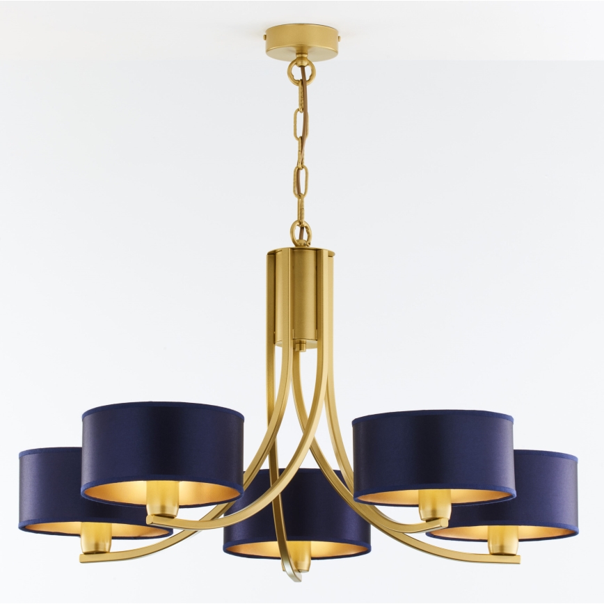 Jupiter 2094 - Полилей на верига ARTHUR 5xE27/15W/230V син/златен