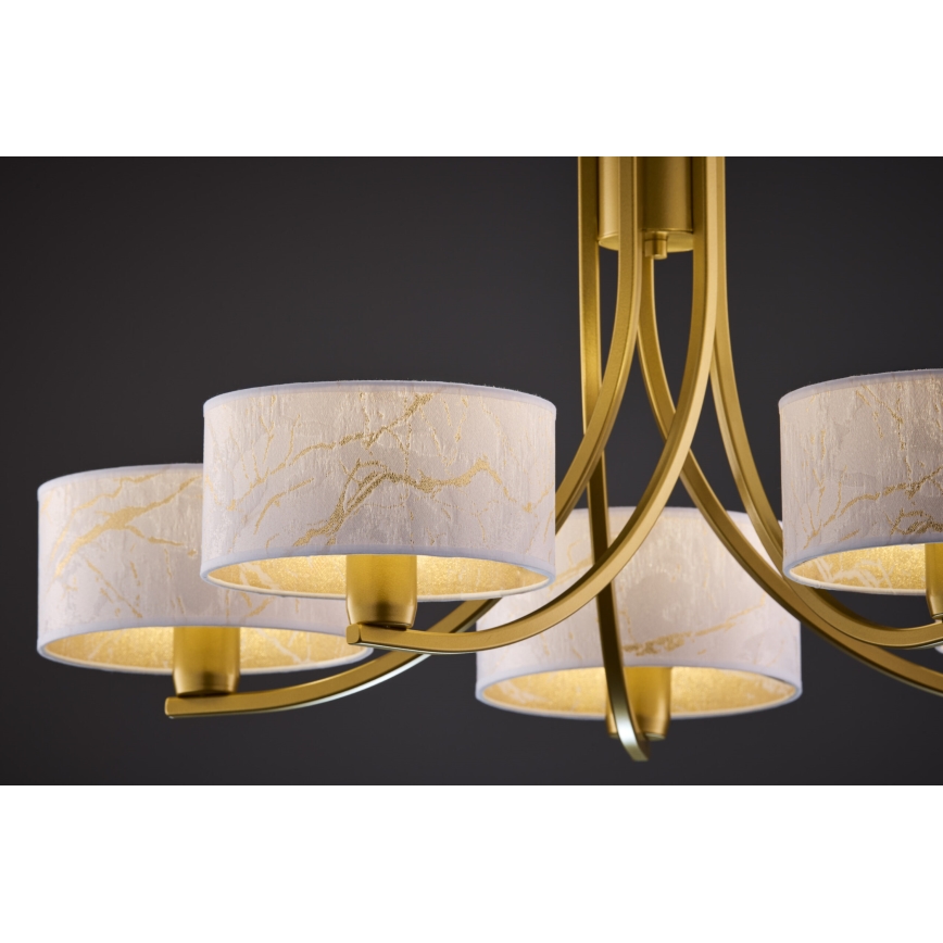 Jupiter 2097 - Полилей на верига ARTHUR 5xE27/15W/230V бял/златист/мраморен декор