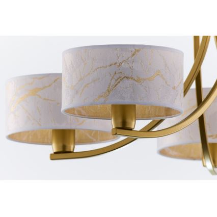Jupiter 2097 - Полилей на верига ARTHUR 5xE27/15W/230V бял/златист/мраморен декор