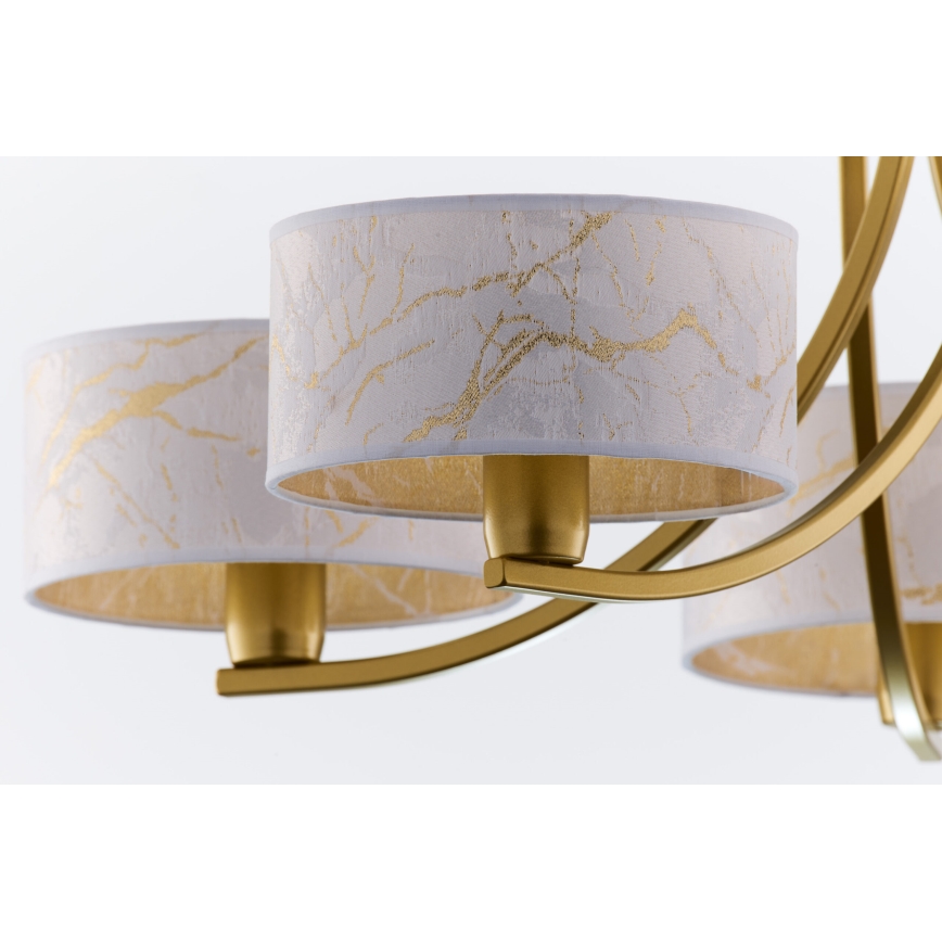 Jupiter 2097 - Полилей на верига ARTHUR 5xE27/15W/230V бял/златист/мраморен декор