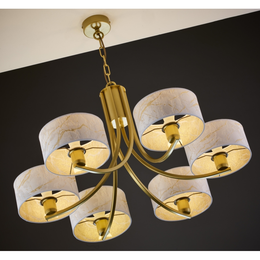 Jupiter 2098 - Полилей на верига ARTHUR 6xE27/15W/230V бял/златист/мраморен декор
