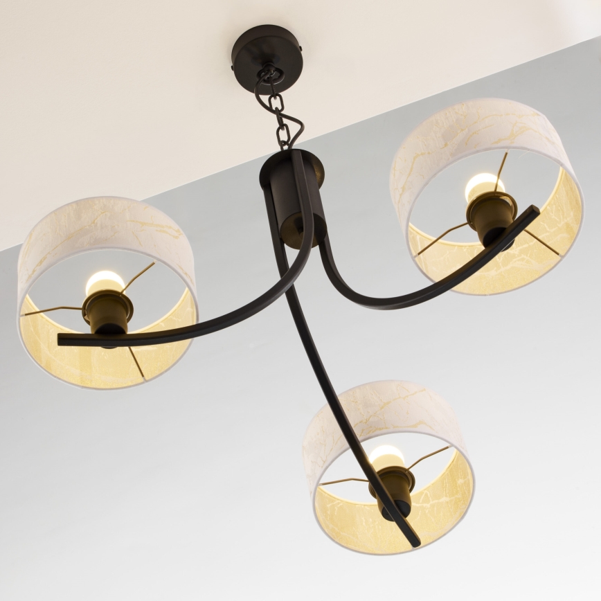 Jupiter 2103 - Полилей на верига ARTHUR 3xE27/15W/230V бял/черен/мраморен декор