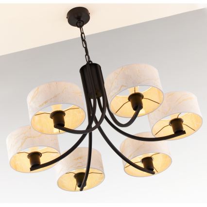 Jupiter 2105 - Полилей на верига ARTHUR 6xE27/15W/230V бял/черен/мраморен декор