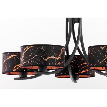 Jupiter 2107 - Полилей на верига ARTHUR 5xE27/15W/230V черен/оранжев/мраморен декор