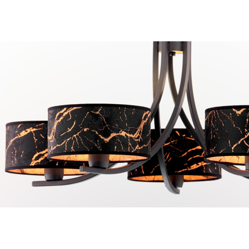 Jupiter 2107 - Полилей на верига ARTHUR 5xE27/15W/230V черен/оранжев/мраморен декор