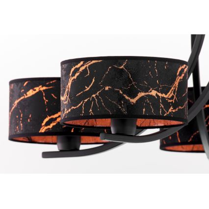 Jupiter 2107 - Полилей на верига ARTHUR 5xE27/15W/230V черен/оранжев/мраморен декор