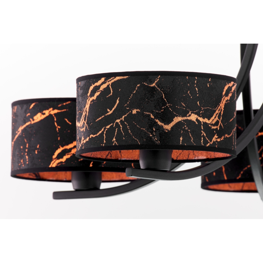 Jupiter 2107 - Полилей на верига ARTHUR 5xE27/15W/230V черен/оранжев/мраморен декор