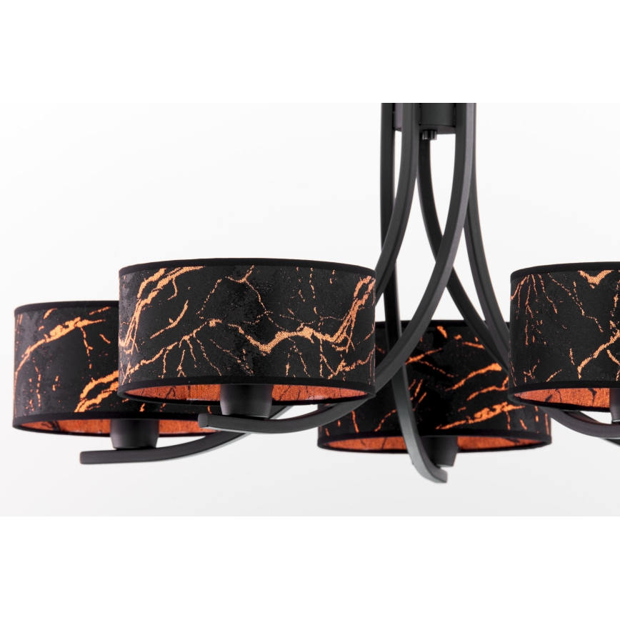 Jupiter 2107 - Полилей на верига ARTHUR 5xE27/15W/230V черен/оранжев/мраморен декор
