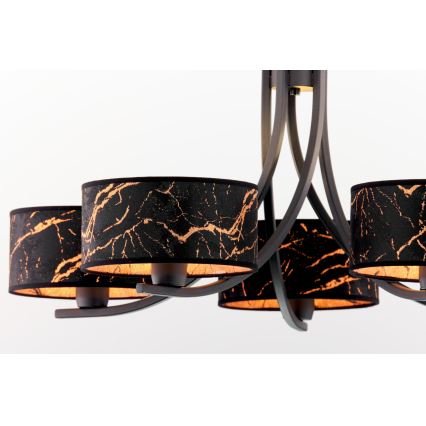 Jupiter 2107 - Полилей на верига ARTHUR 5xE27/15W/230V черен/оранжев/мраморен декор