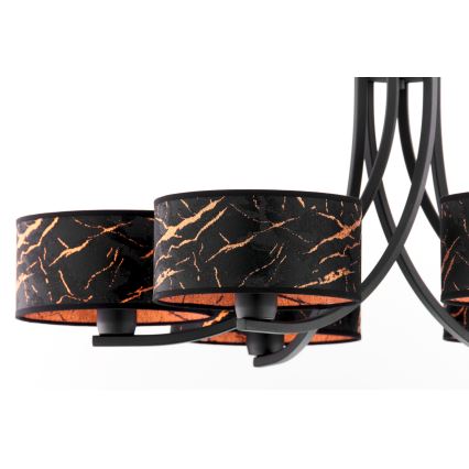 Jupiter 2108 - Полилей на верига ARTHUR 6xE27/15W/230V черен/оранжев/мраморен декор