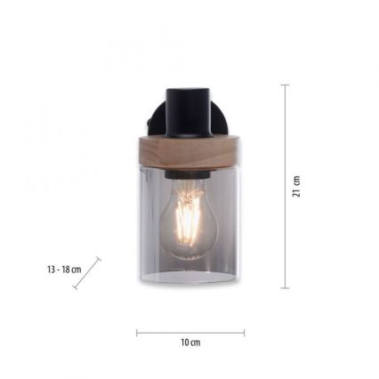 JUST LIGHT. 11311-18 - Спот аплик PASQUAL 1xE27/40W/230V черен/каучуков фикус