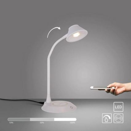 JUST LIGHT. 14414-16 - LED Димируема гъвкава сензорна настолна лампа с безжично зареждане PUCKI LED/4,5W/230V бяла