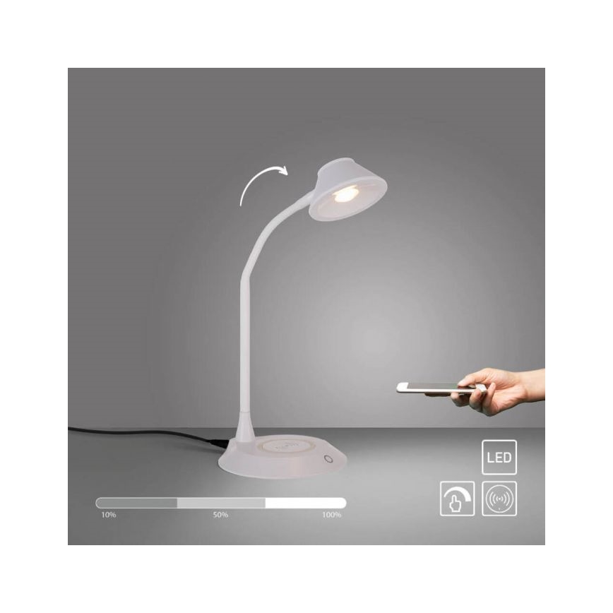 JUST LIGHT. 14414-16 - LED Димируема гъвкава сензорна настолна лампа с безжично зареждане PUCKI LED/4,5W/230V бяла