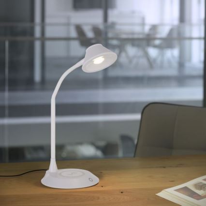 JUST LIGHT. 14414-16 - LED Димируема гъвкава сензорна настолна лампа с безжично зареждане PUCKI LED/4,5W/230V бяла