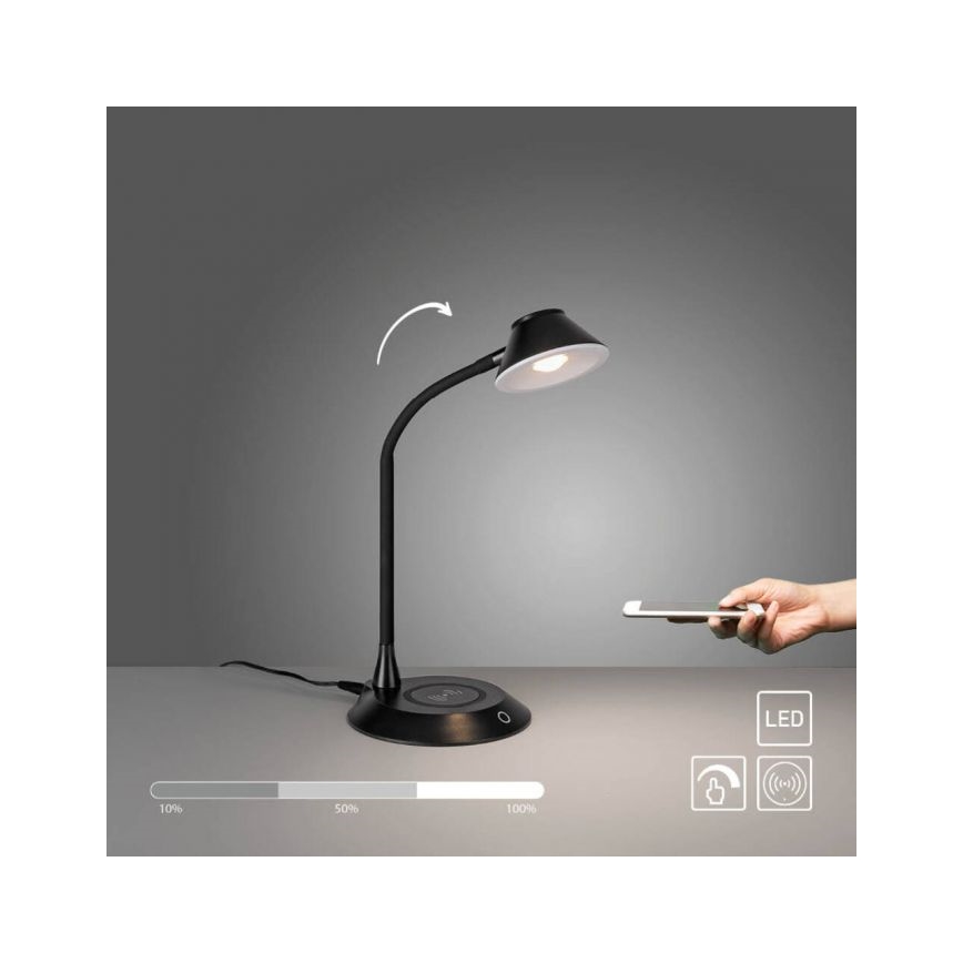 JUST LIGHT. 14414-18 - LED Димируема гъвкава сензорна настолна лампа с безжично зареждане PUCKI LED/4,5W/230V черна