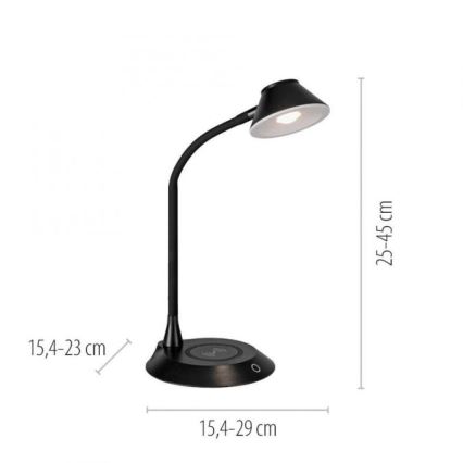 JUST LIGHT. 14414-18 - LED Димируема гъвкава сензорна настолна лампа с безжично зареждане PUCKI LED/4,5W/230V черна