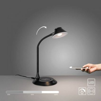JUST LIGHT. 14414-18 - LED Димируема гъвкава сензорна настолна лампа с безжично зареждане PUCKI LED/4,5W/230V черна