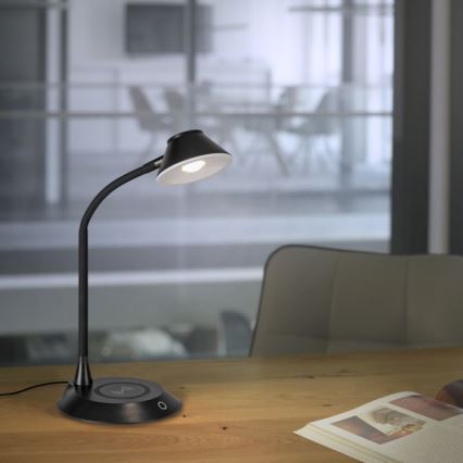JUST LIGHT. 14414-18 - LED Димируема гъвкава сензорна настолна лампа с безжично зареждане PUCKI LED/4,5W/230V черна