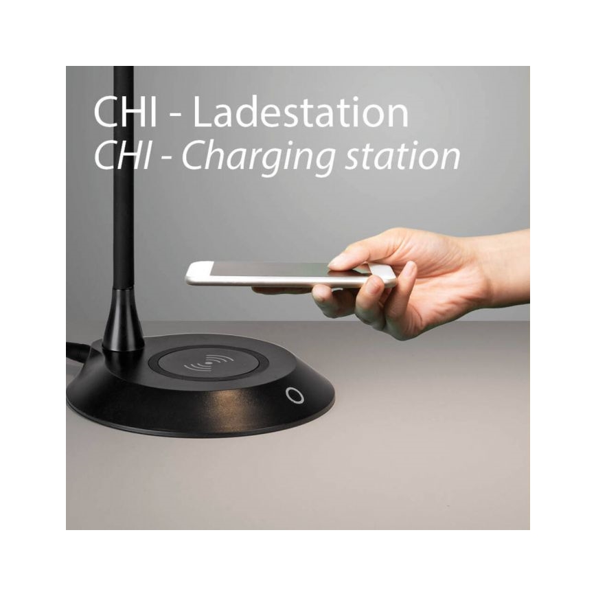 JUST LIGHT. 14414-18 - LED Димируема гъвкава сензорна настолна лампа с безжично зареждане PUCKI LED/4,5W/230V черна