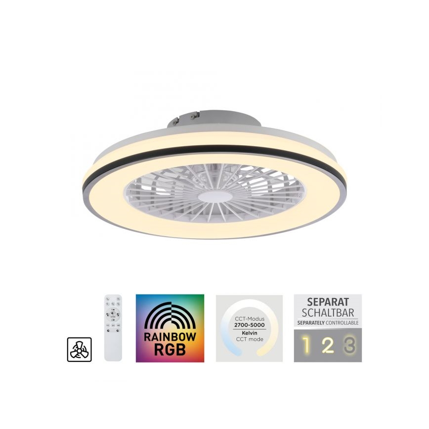 JUST LIGHT. 14447-18 - LED RGBW Димируем таванен вентилатор със светлина LENO LED/44W/230V 3000-6500K Ø 48,6 cm бял + дистанционно управление