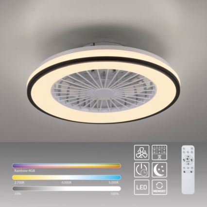 JUST LIGHT. 14447-18 - LED RGBW Димируем таванен вентилатор със светлина LENO LED/44W/230V 3000-6500K Ø 48,6 cm бял + дистанционно управление