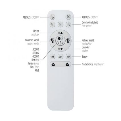 JUST LIGHT. 14447-18 - LED RGBW Димируем таванен вентилатор със светлина LENO LED/44W/230V 3000-6500K Ø 48,6 cm бял + дистанционно управление