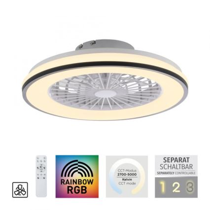 JUST LIGHT. 14447-18 - LED RGBW регулируем таванен вентилатор с осветление LENO LED/44W/230V 3000-6500K Ø 48,6 см бял + дистанционно управление